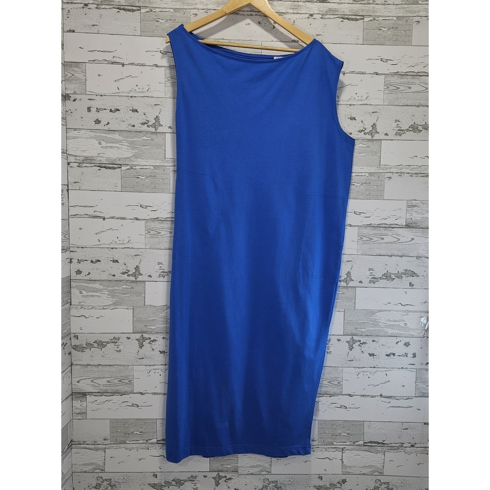 Aemi Co Asymmetric Shoulder Midi Dress Cobalt Blue Pockets Women M